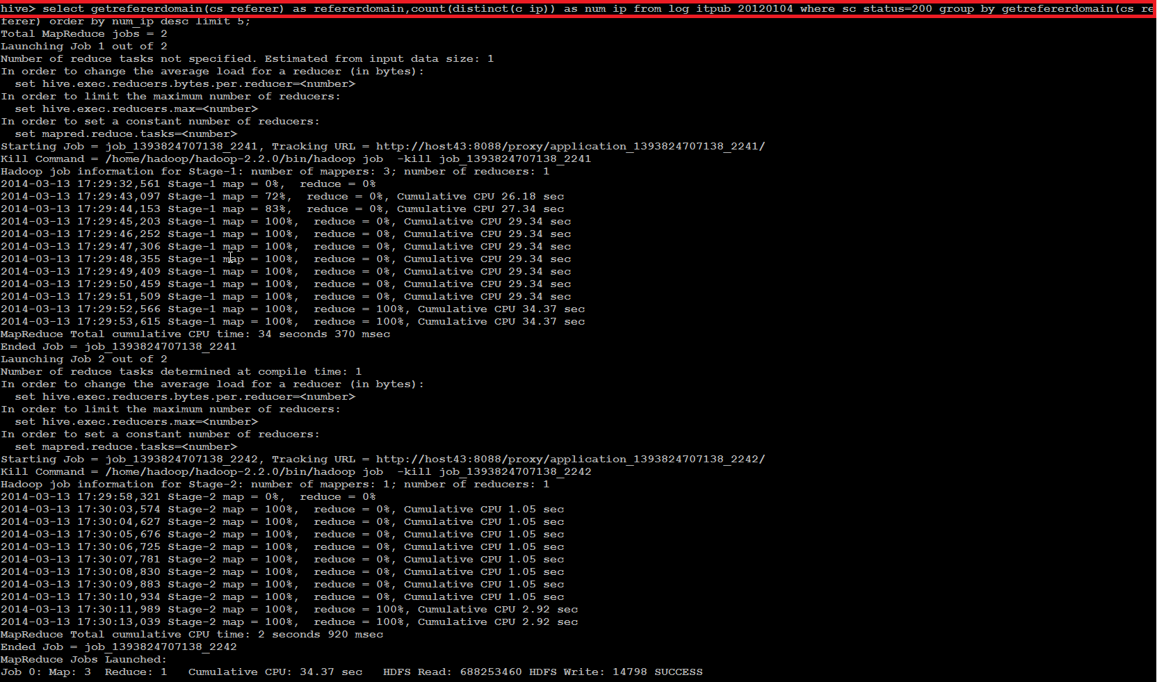算该天的独立ip数,pv数,页面总流量 [HIVE版] - 