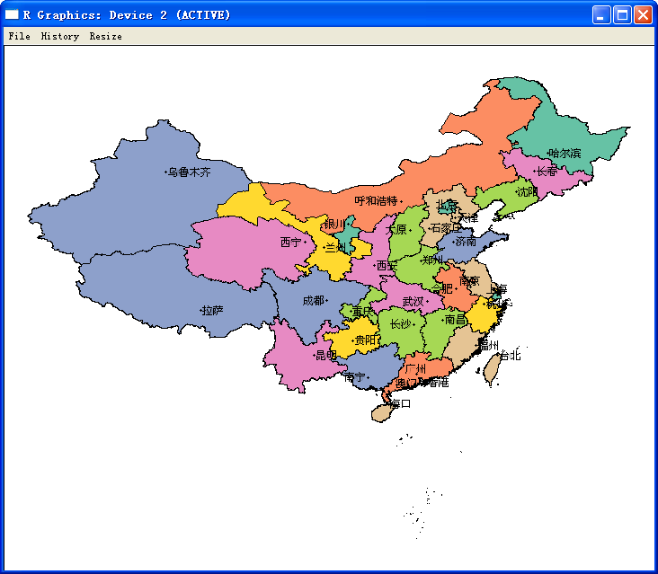 r语言画地图,并标注各省名称